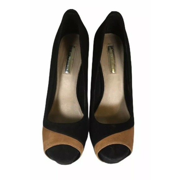 H by Halston Black Camel Brown Leather Peep Toe High Heel Stiletto Pumps Sz 8.5 - Picture 4 of 8